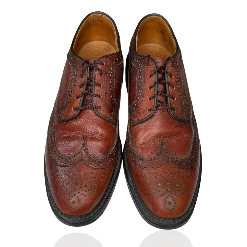 Vintage Dexter 8.5 C Wingtip Oxford Dress Shoes Cognac Brown Leather Made In USA